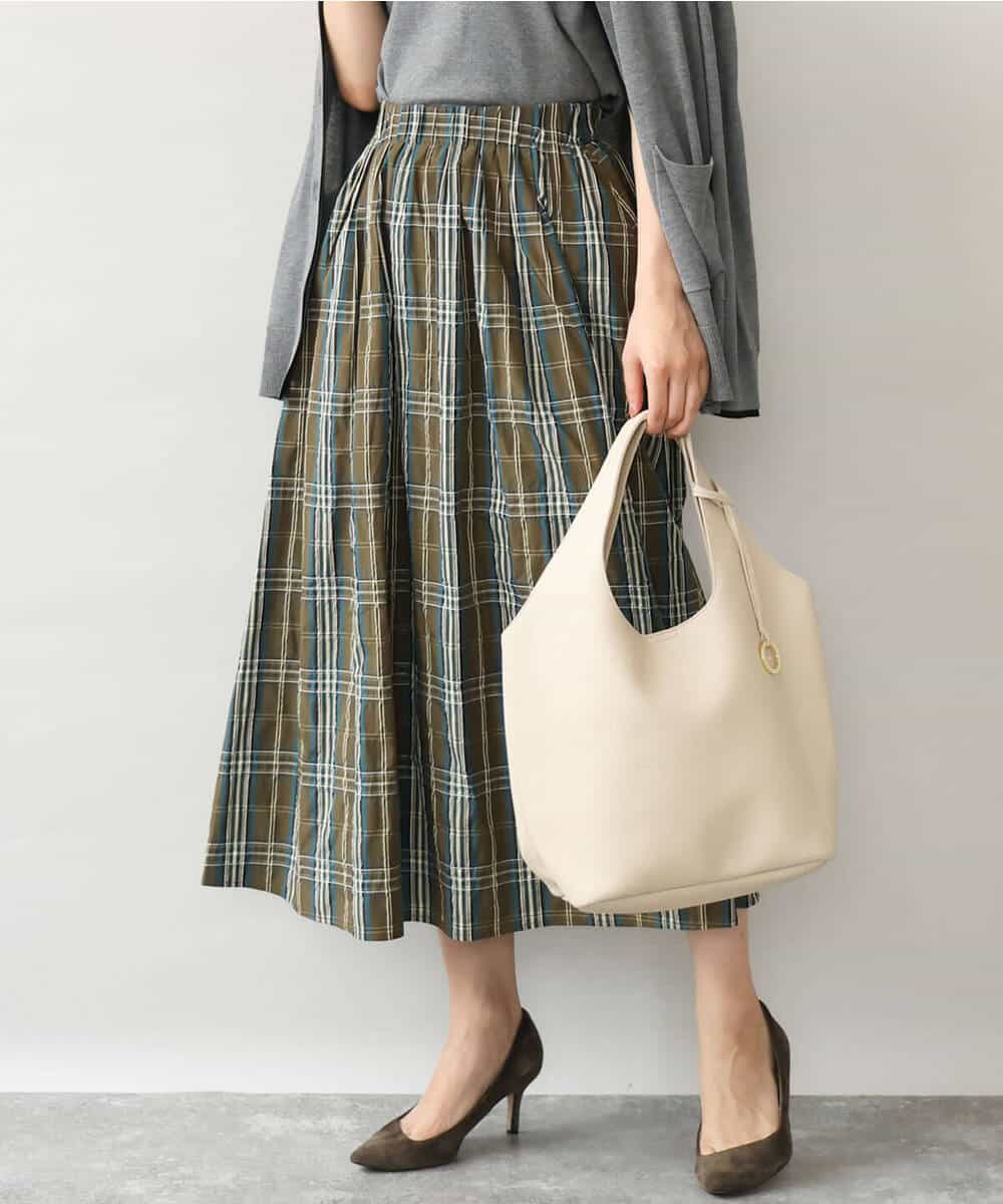FKHJD42160 MK MICHEL KLEIN(MK ミッシェルクラン) [洗える]チェック柄タフタスカート ネイビー