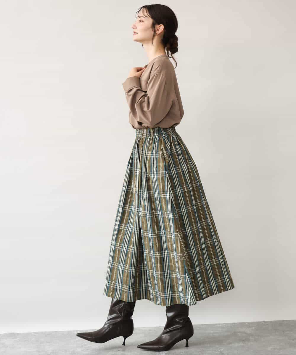 FKHJD42160 MK MICHEL KLEIN(MK ミッシェルクラン) [洗える]チェック柄タフタスカート ネイビー