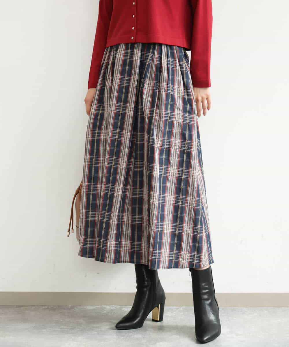 FKHJD42160 MK MICHEL KLEIN(MK ミッシェルクラン) [洗える]チェック柄タフタスカート ネイビー