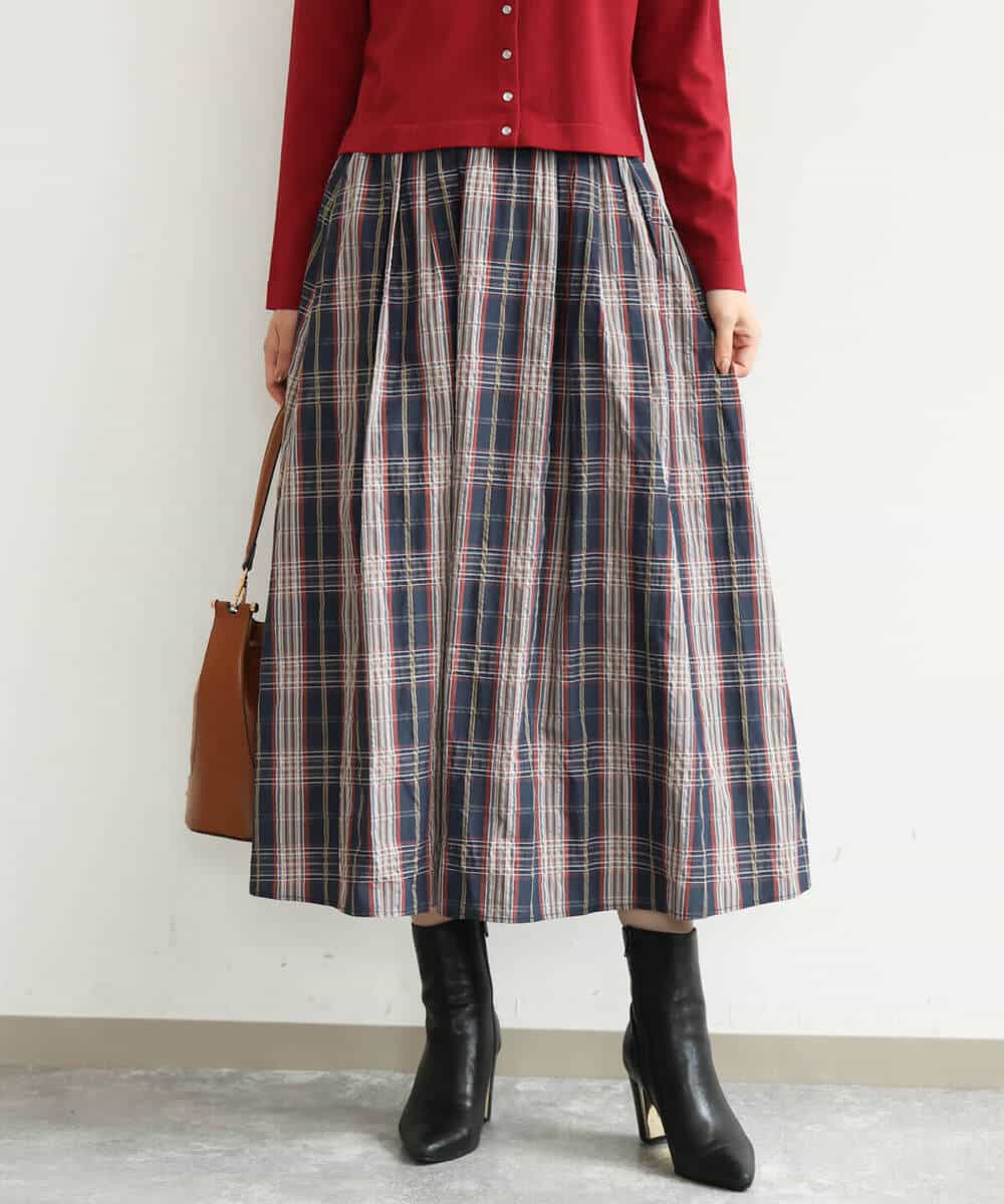FKHJD42160 MK MICHEL KLEIN(MK ミッシェルクラン) [洗える]チェック柄タフタスカート ネイビー
