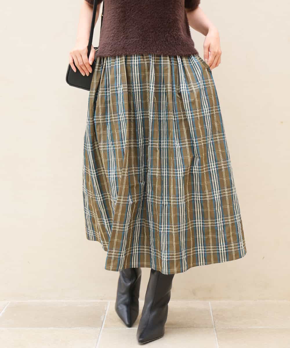 FKHJD42160 MK MICHEL KLEIN(MK ミッシェルクラン) [洗える]チェック柄タフタスカート ネイビー