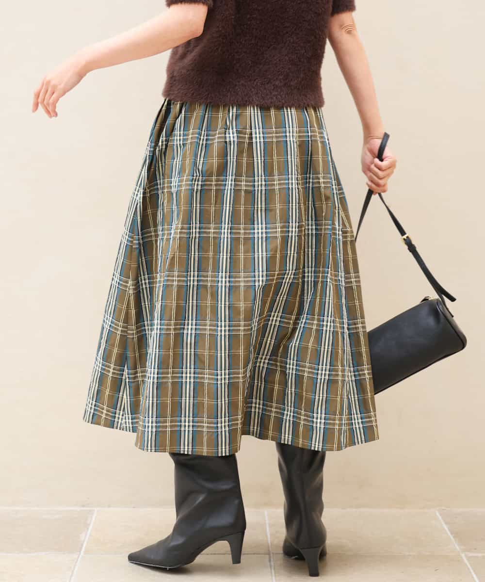 FKHJD42160 MK MICHEL KLEIN(MK ミッシェルクラン) [洗える]チェック柄タフタスカート ネイビー