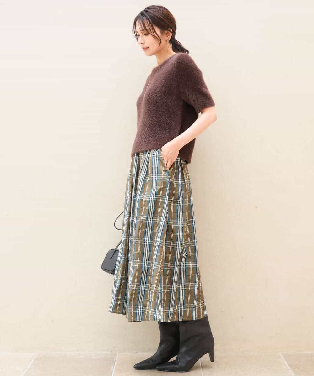 FKHJD42160 MK MICHEL KLEIN(MK ミッシェルクラン) [洗える]チェック柄タフタスカート ネイビー