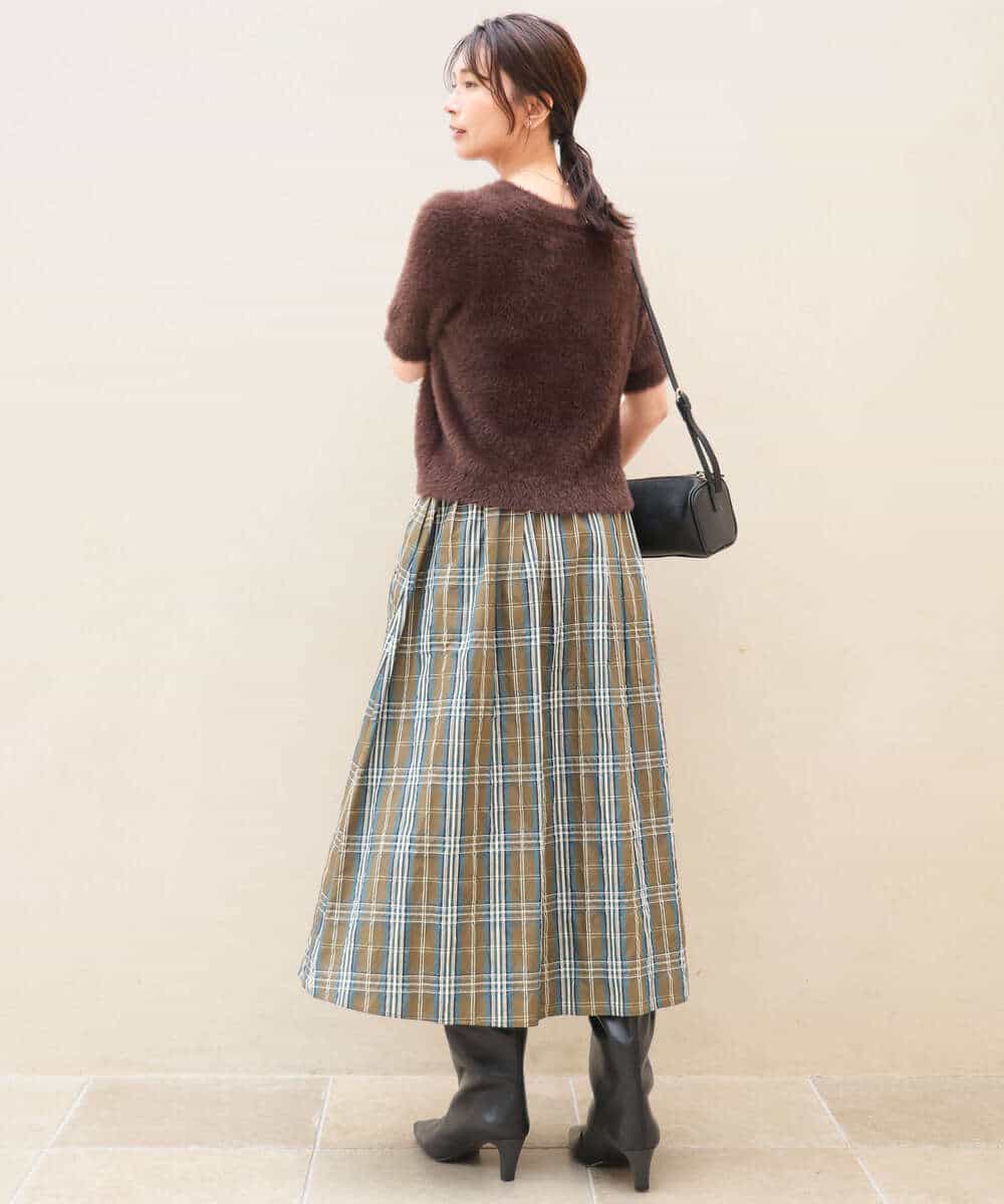 FKHJD42160 MK MICHEL KLEIN(MK ミッシェルクラン) [洗える]チェック柄タフタスカート ネイビー
