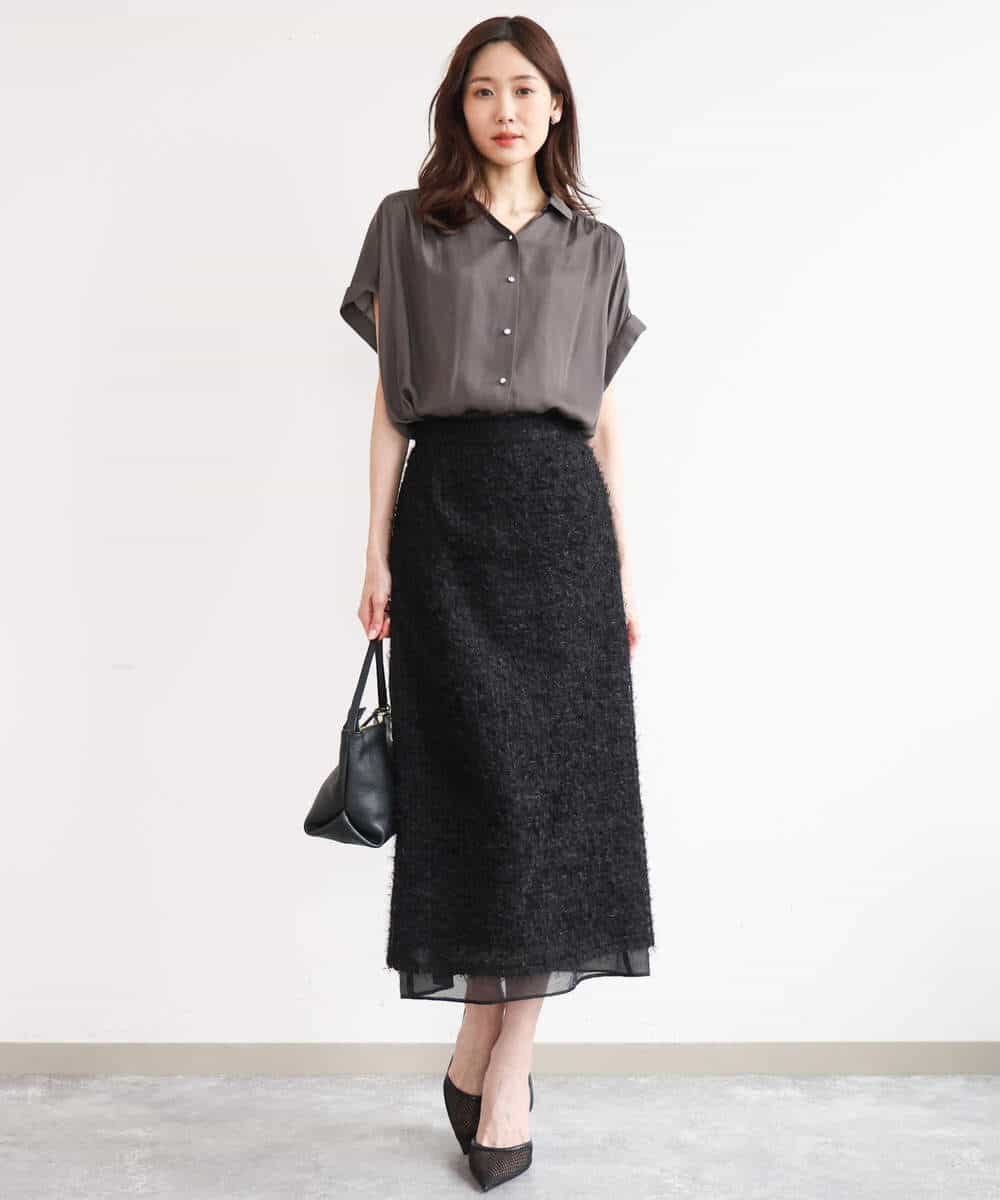 FKHJD70170 MK MICHEL KLEIN(MK ミッシェルクラン) [洗える]チュールシャギーナロースカート ブラック