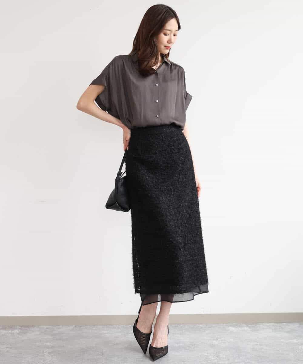FKHJD70170 MK MICHEL KLEIN(MK ミッシェルクラン) [洗える]チュールシャギーナロースカート ブラック