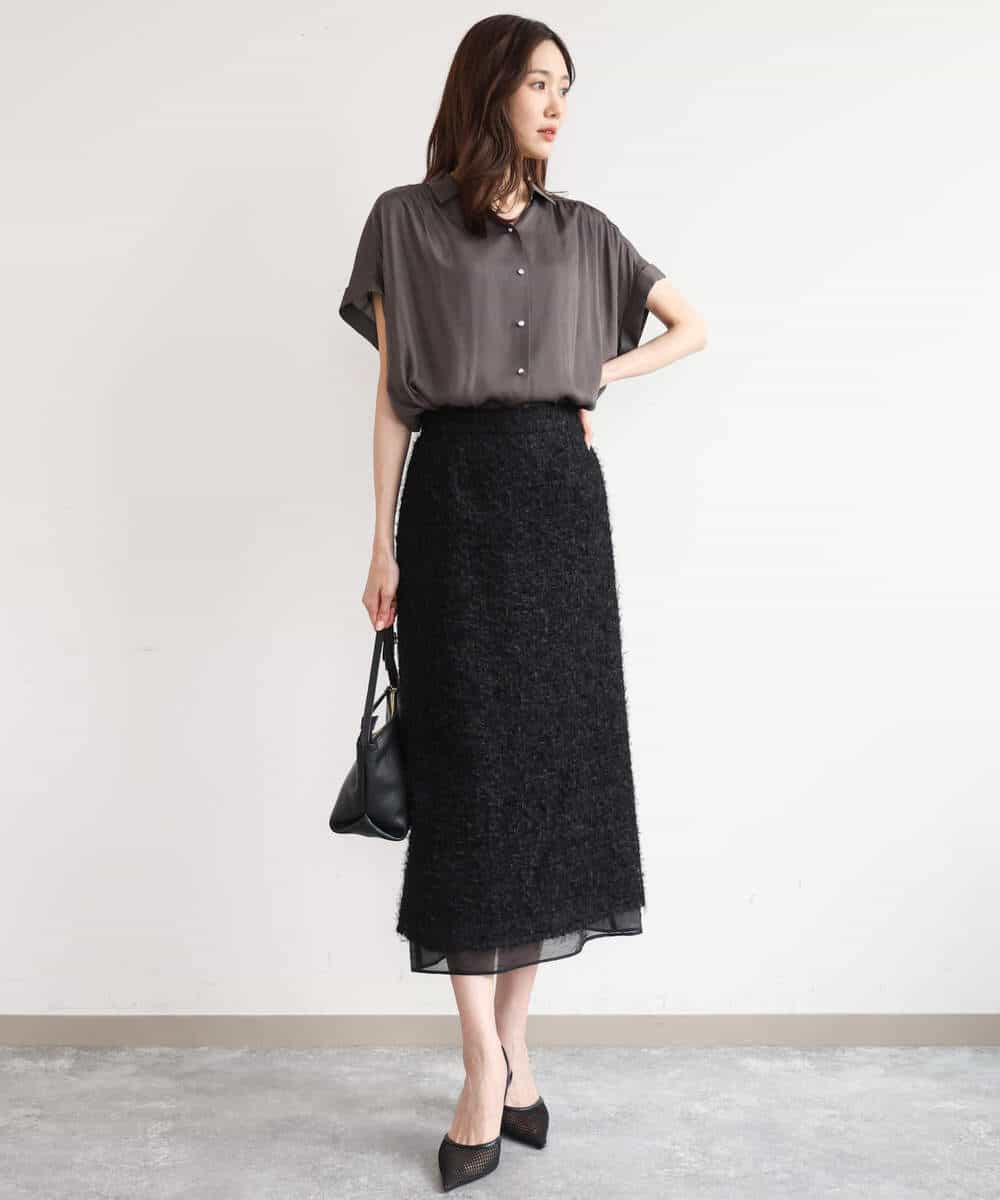 FKHJD70170 MK MICHEL KLEIN(MK ミッシェルクラン) [洗える]チュールシャギーナロースカート ブラック