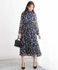 FKHJS07140 MK MICHEL KLEIN(MK ミッシェルクラン) アートフラワープリントシフォンスカート/洗える グリーン