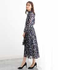 FKHJS07140 MK MICHEL KLEIN(MK ミッシェルクラン) アートフラワープリントシフォンスカート/洗える グリーン