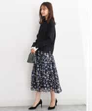 FKHJS07140 MK MICHEL KLEIN(MK ミッシェルクラン) アートフラワープリントシフォンスカート/洗える グリーン