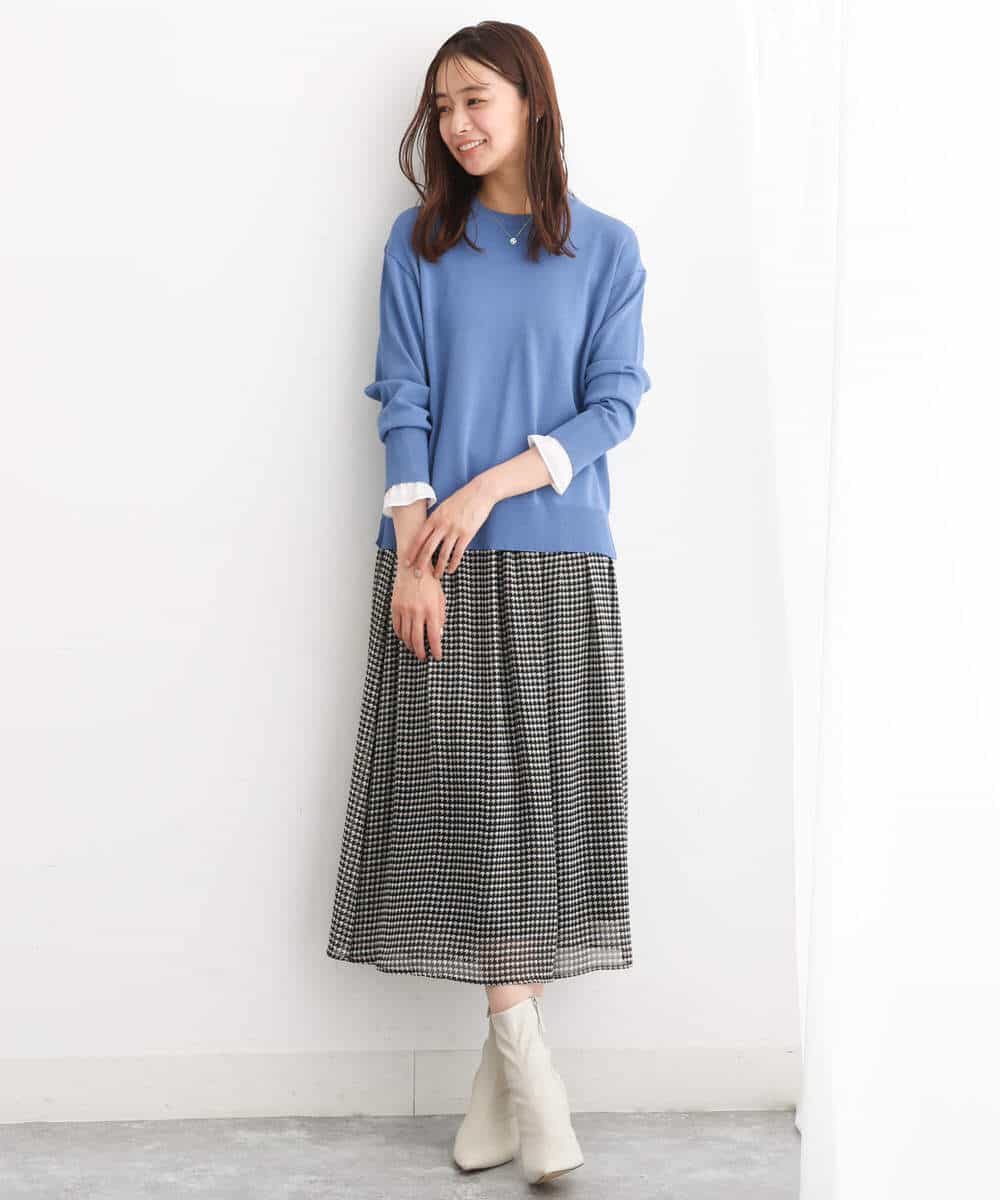 FKHJS08140 MK MICHEL KLEIN(MK ミッシェルクラン) クラシカル千鳥プリントスカート/洗える ブラウン