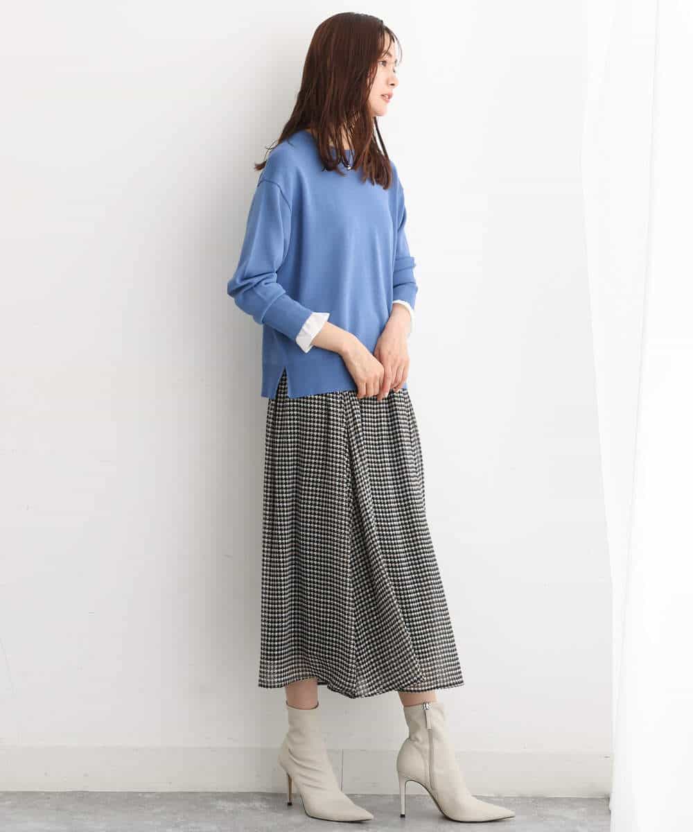 FKHJS08140 MK MICHEL KLEIN(MK ミッシェルクラン) クラシカル千鳥プリントスカート/洗える ブラウン