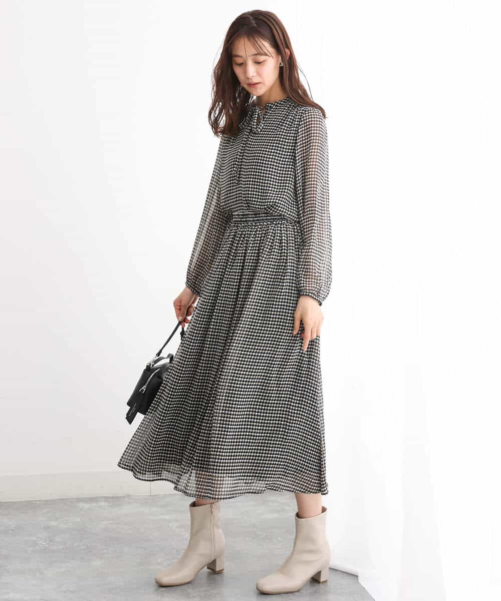 FKHJS08140 MK MICHEL KLEIN(MK ミッシェルクラン) クラシカル千鳥プリントスカート/洗える ブラウン