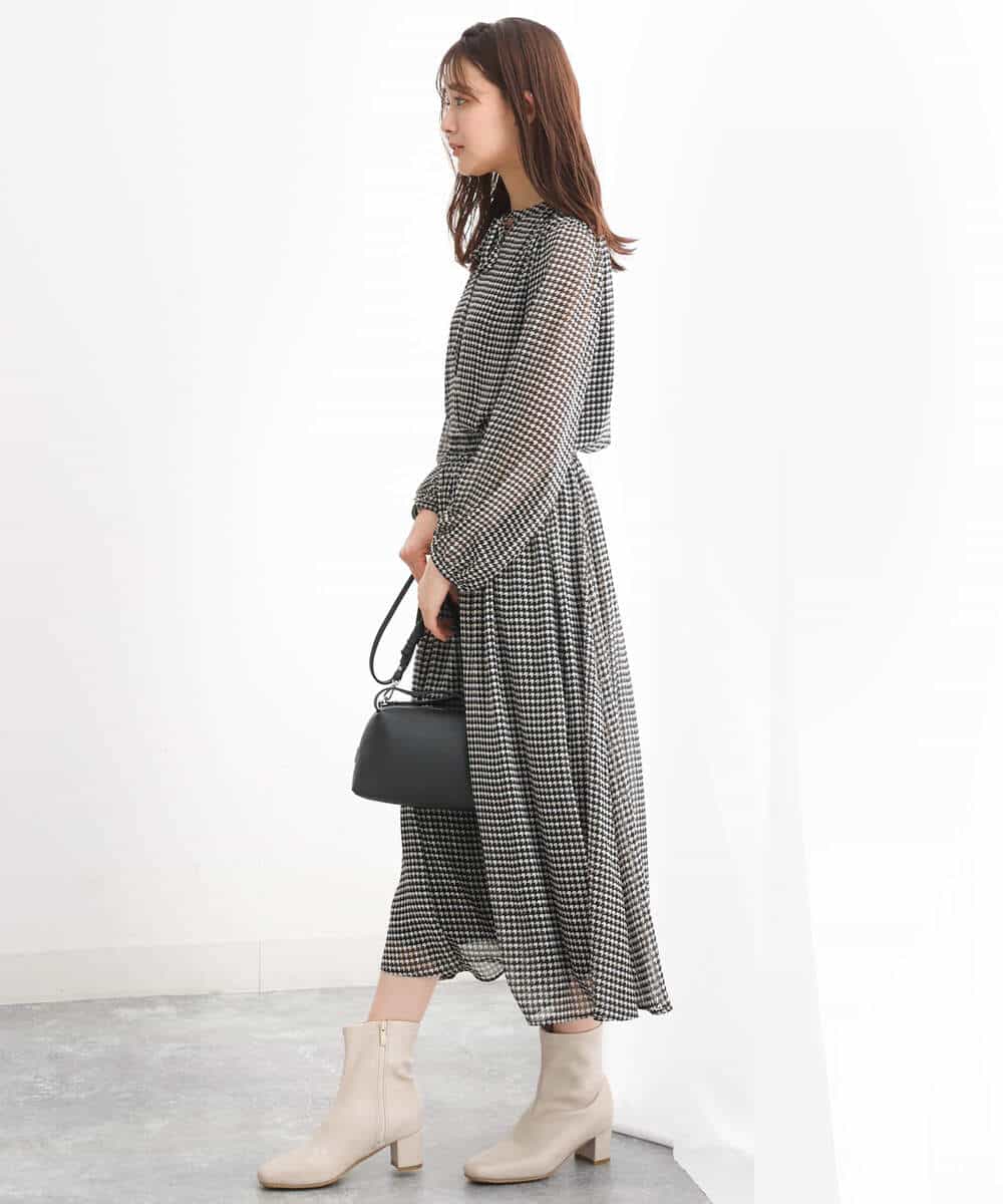 FKHJS08140 MK MICHEL KLEIN(MK ミッシェルクラン) クラシカル千鳥プリントスカート/洗える ブラウン