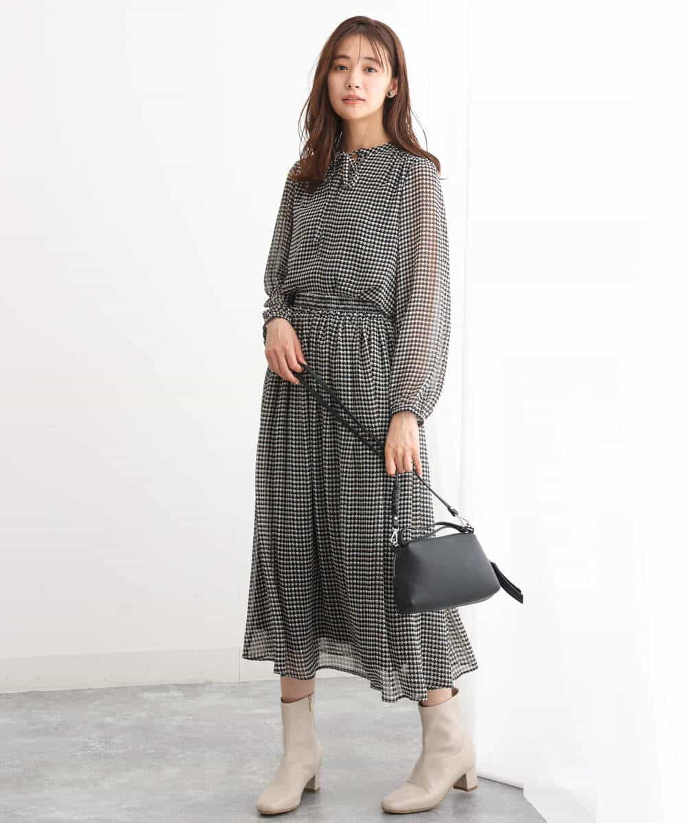 FKHJS08140 MK MICHEL KLEIN(MK ミッシェルクラン) クラシカル千鳥プリントスカート/洗える ブラウン