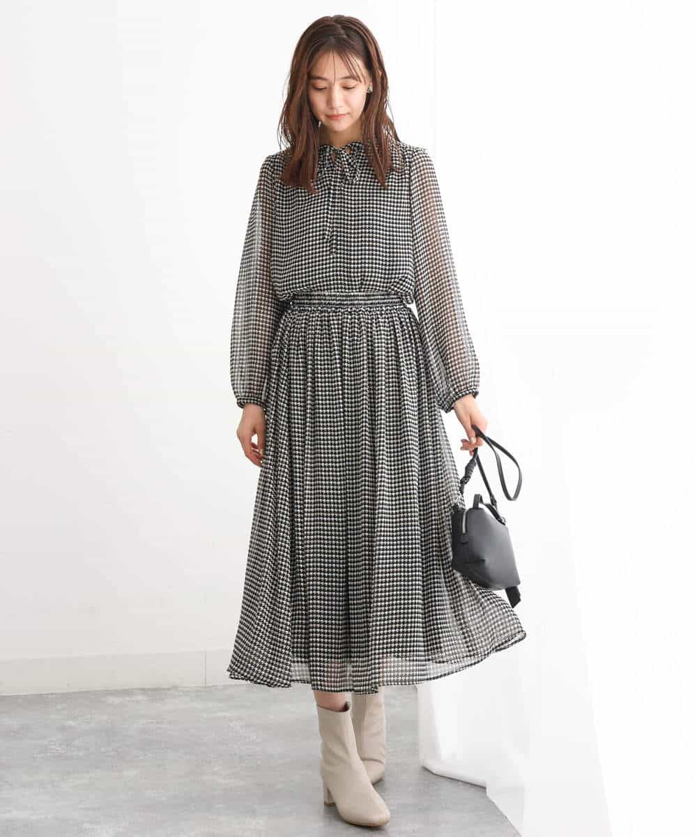 FKHJS08140 MK MICHEL KLEIN(MK ミッシェルクラン) クラシカル千鳥プリントスカート/洗える ブラウン