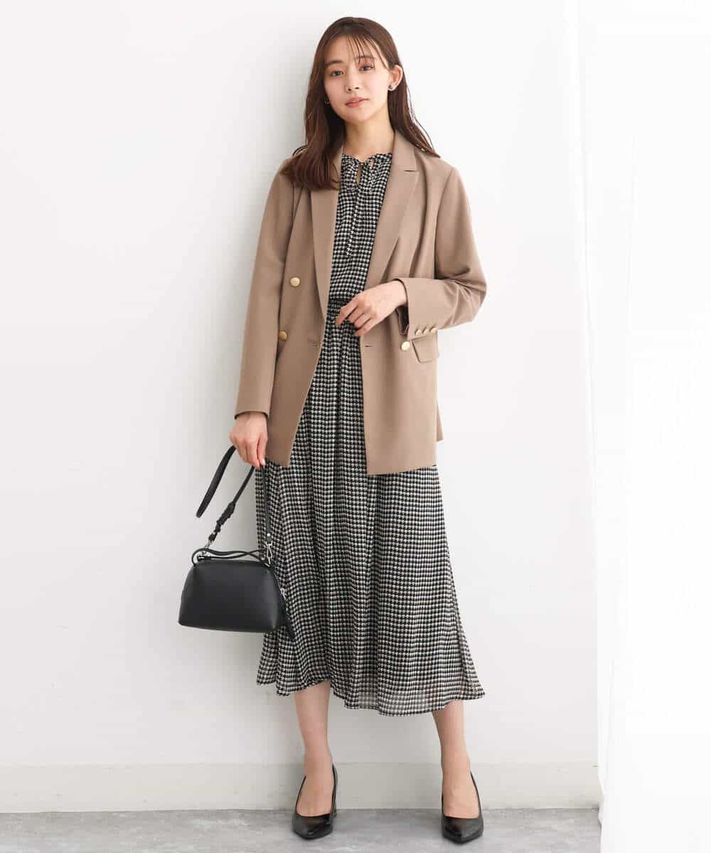 FKHJS08140 MK MICHEL KLEIN(MK ミッシェルクラン) クラシカル千鳥プリントスカート/洗える ブラウン