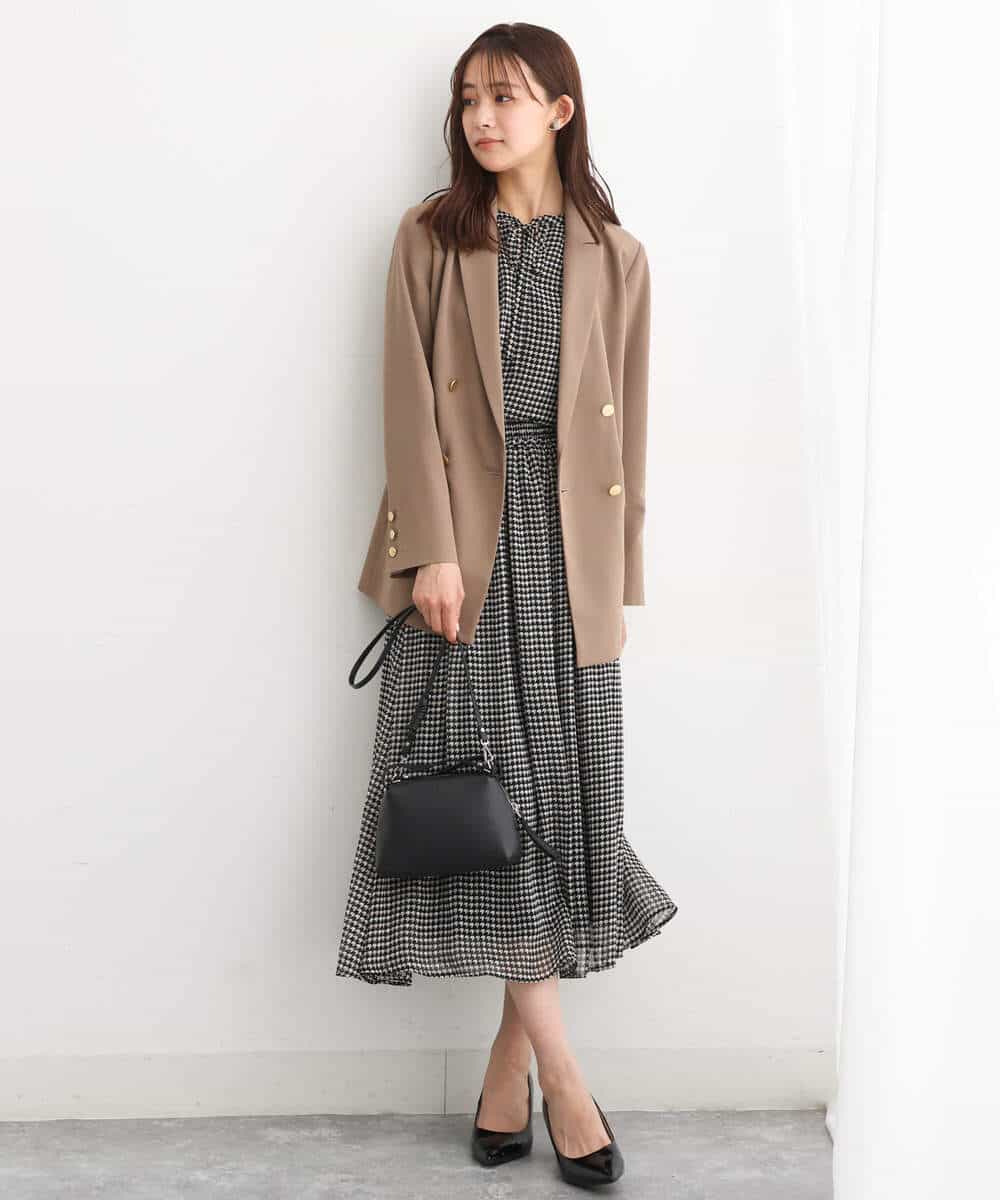 FKHJS08140 MK MICHEL KLEIN(MK ミッシェルクラン) クラシカル千鳥プリントスカート/洗える ブラウン