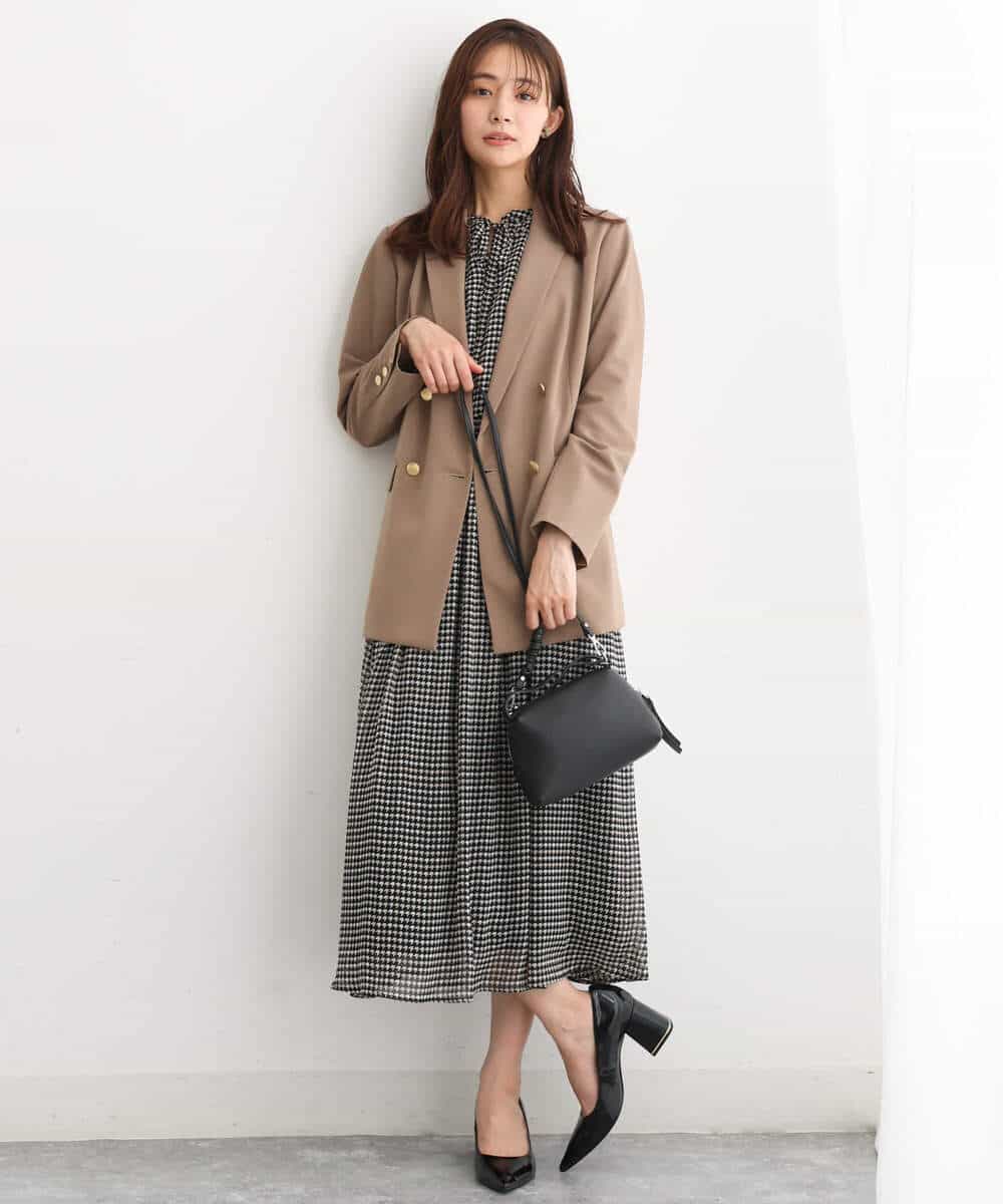 FKHJS08140 MK MICHEL KLEIN(MK ミッシェルクラン) クラシカル千鳥プリントスカート/洗える ブラウン