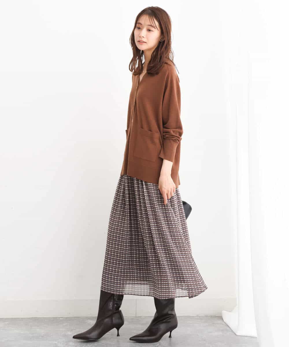 FKHJS08140 MK MICHEL KLEIN(MK ミッシェルクラン) クラシカル千鳥プリントスカート/洗える ブラウン