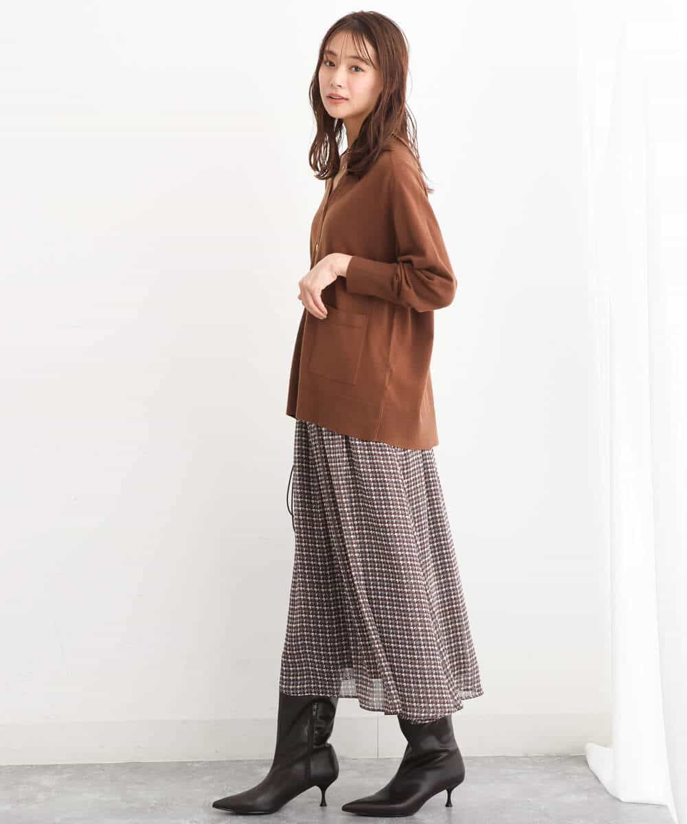 FKHJS08140 MK MICHEL KLEIN(MK ミッシェルクラン) クラシカル千鳥プリントスカート/洗える ブラウン