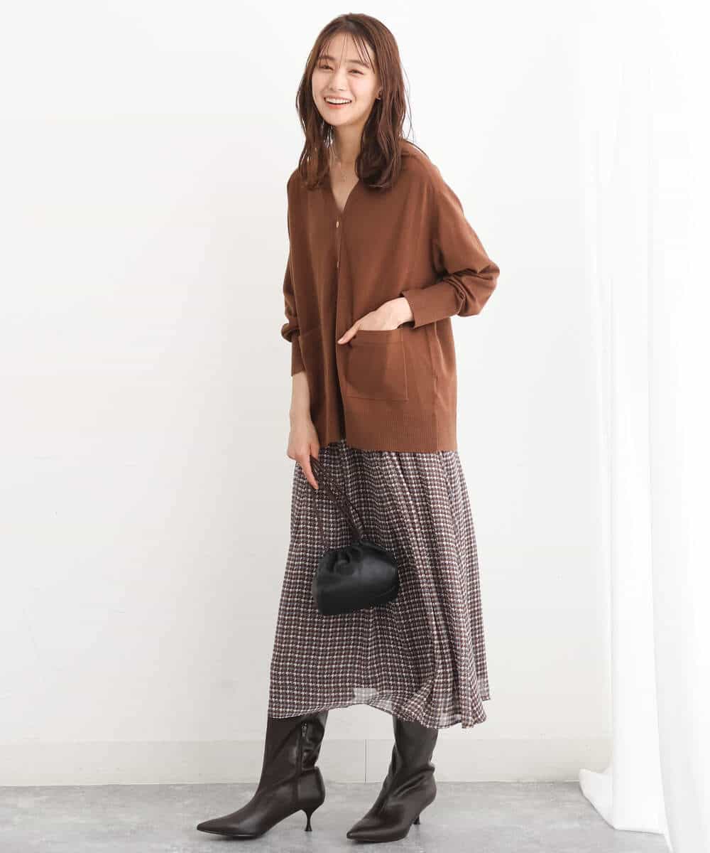 FKHJS08140 MK MICHEL KLEIN(MK ミッシェルクラン) クラシカル千鳥プリントスカート/洗える ブラウン