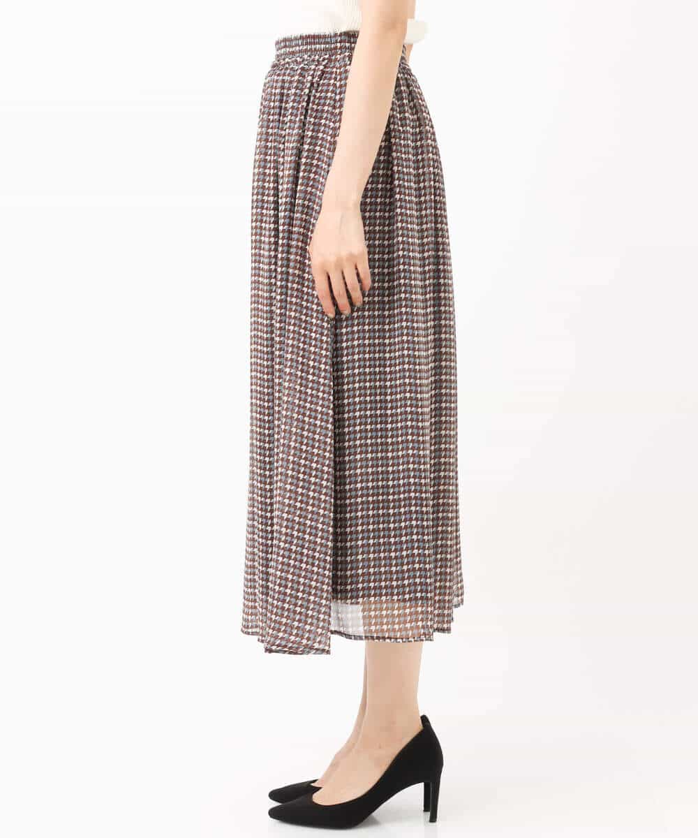 FKHJS08140 MK MICHEL KLEIN(MK ミッシェルクラン) クラシカル千鳥プリントスカート/洗える ブラウン