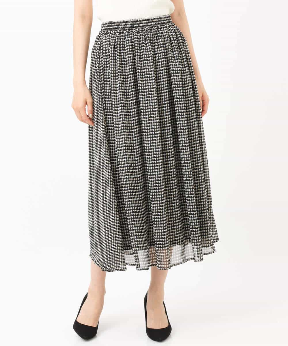 FKHJS08140 MK MICHEL KLEIN(MK ミッシェルクラン) クラシカル千鳥プリントスカート/洗える ブラウン