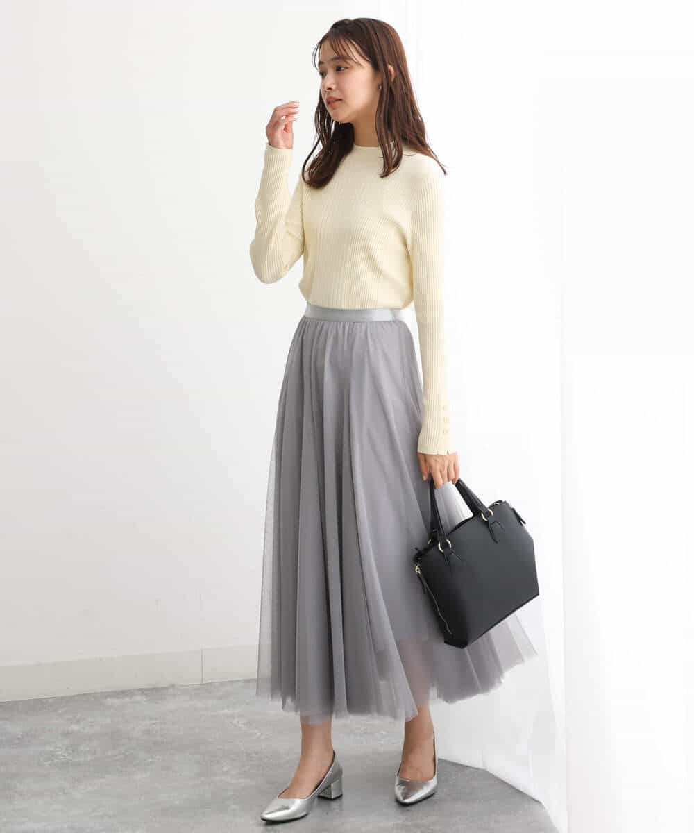 FKHJS30160 MK MICHEL KLEIN(MK ミッシェルクラン) ボリュームチュールフレアスカート/洗える グレー