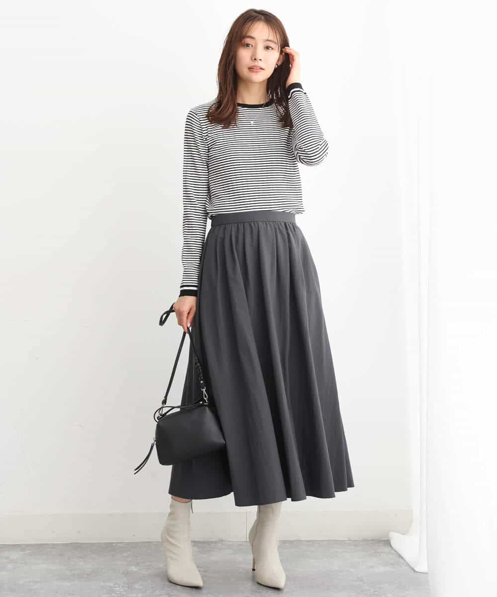 FKHJS32150 MK MICHEL KLEIN(MK ミッシェルクラン) ギャザーフレアスカート/洗える オリーブ