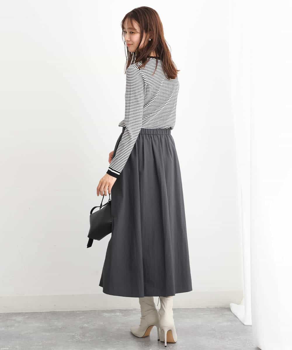 FKHJS32150 MK MICHEL KLEIN(MK ミッシェルクラン) ギャザーフレアスカート/洗える オリーブ