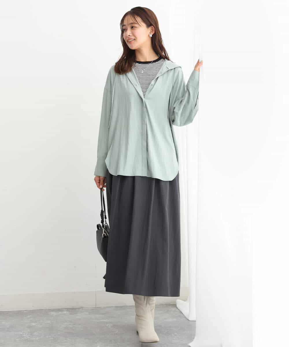 FKHJS32150 MK MICHEL KLEIN(MK ミッシェルクラン) ギャザーフレアスカート/洗える オリーブ