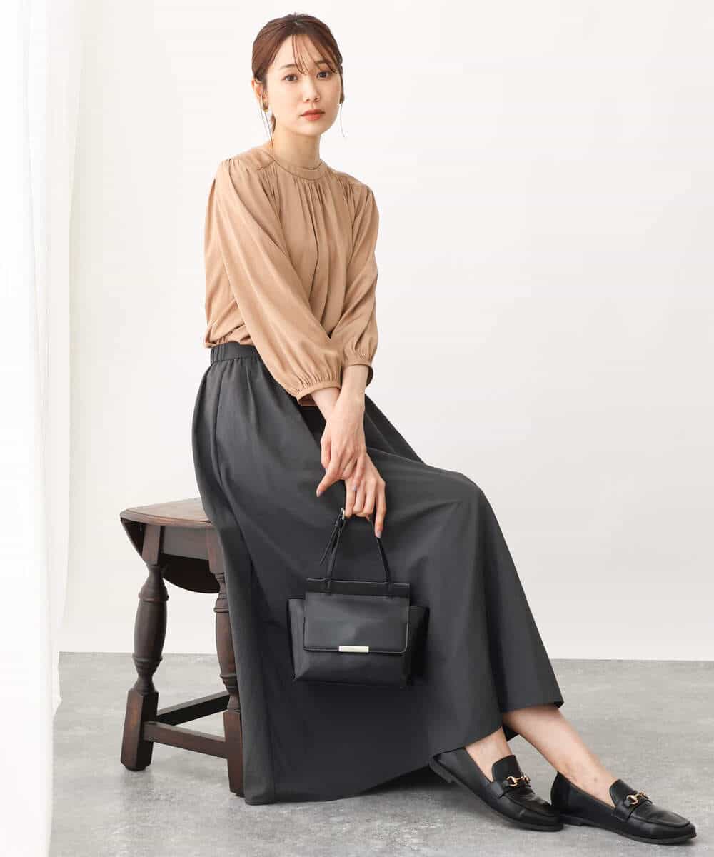 FKHJS32150 MK MICHEL KLEIN(MK ミッシェルクラン) ギャザーフレアスカート/洗える オリーブ