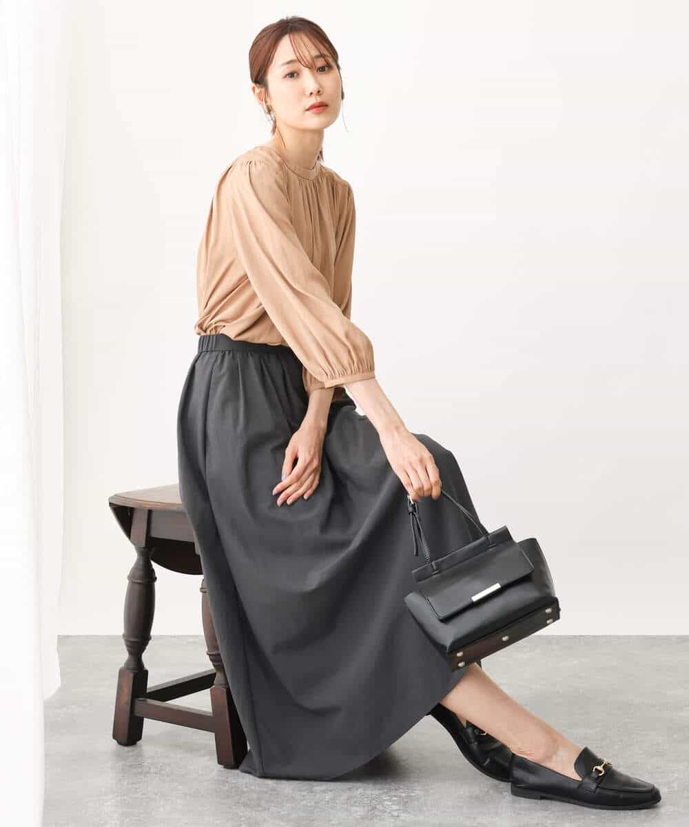 FKHJS32150 MK MICHEL KLEIN(MK ミッシェルクラン) ギャザーフレアスカート/洗える オリーブ