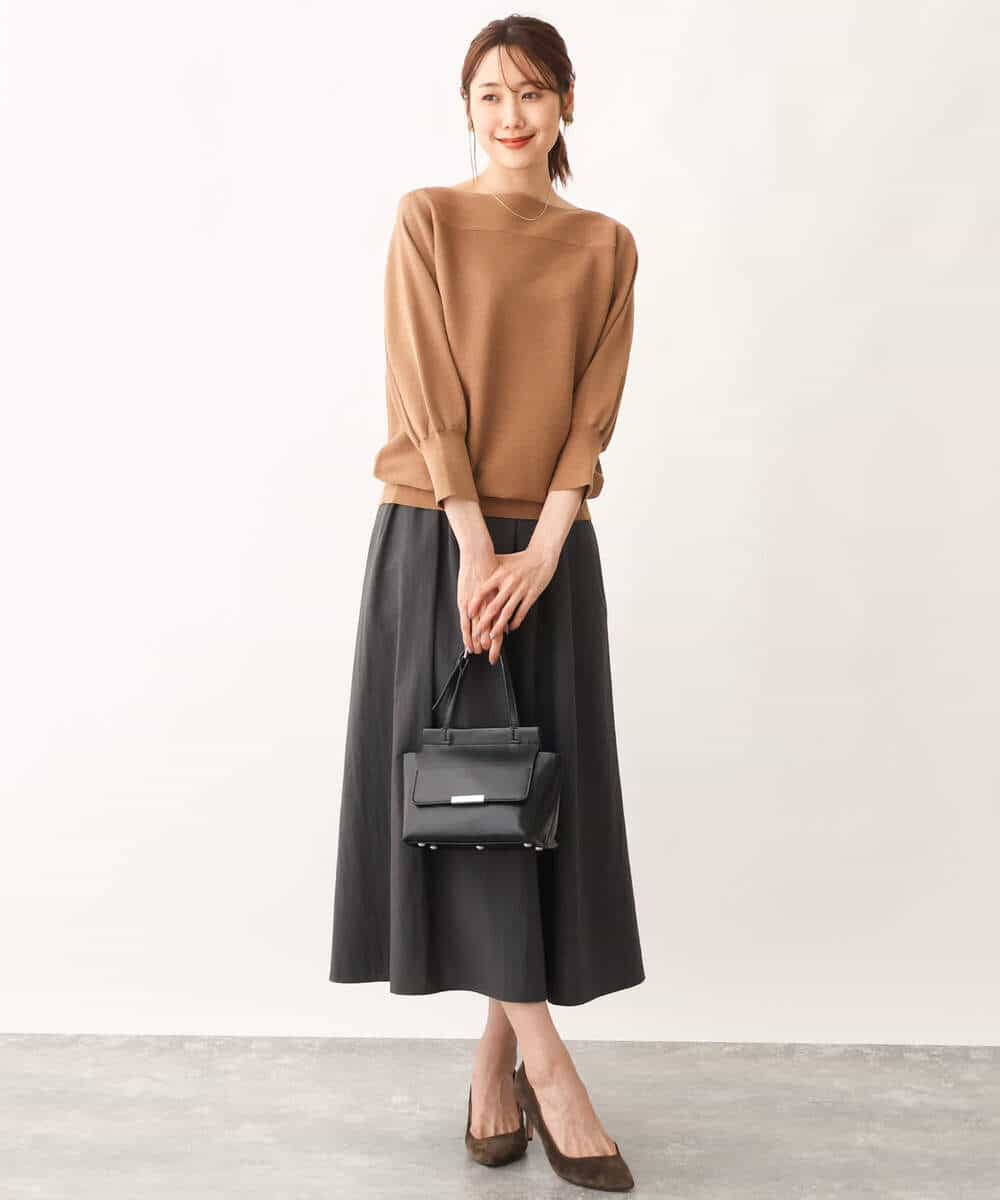 FKHJS32150 MK MICHEL KLEIN(MK ミッシェルクラン) ギャザーフレアスカート/洗える オリーブ
