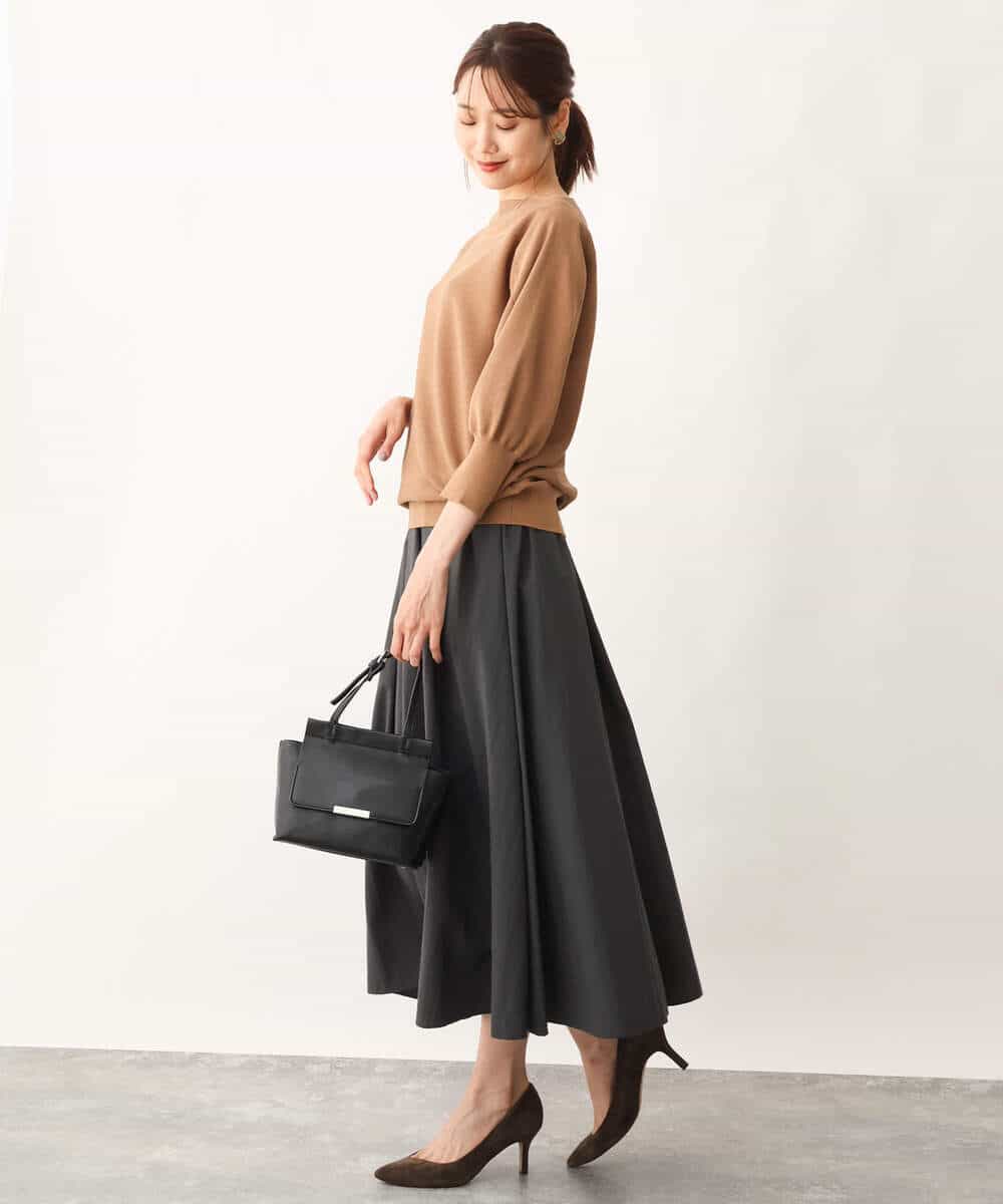 FKHJS32150 MK MICHEL KLEIN(MK ミッシェルクラン) ギャザーフレアスカート/洗える オリーブ