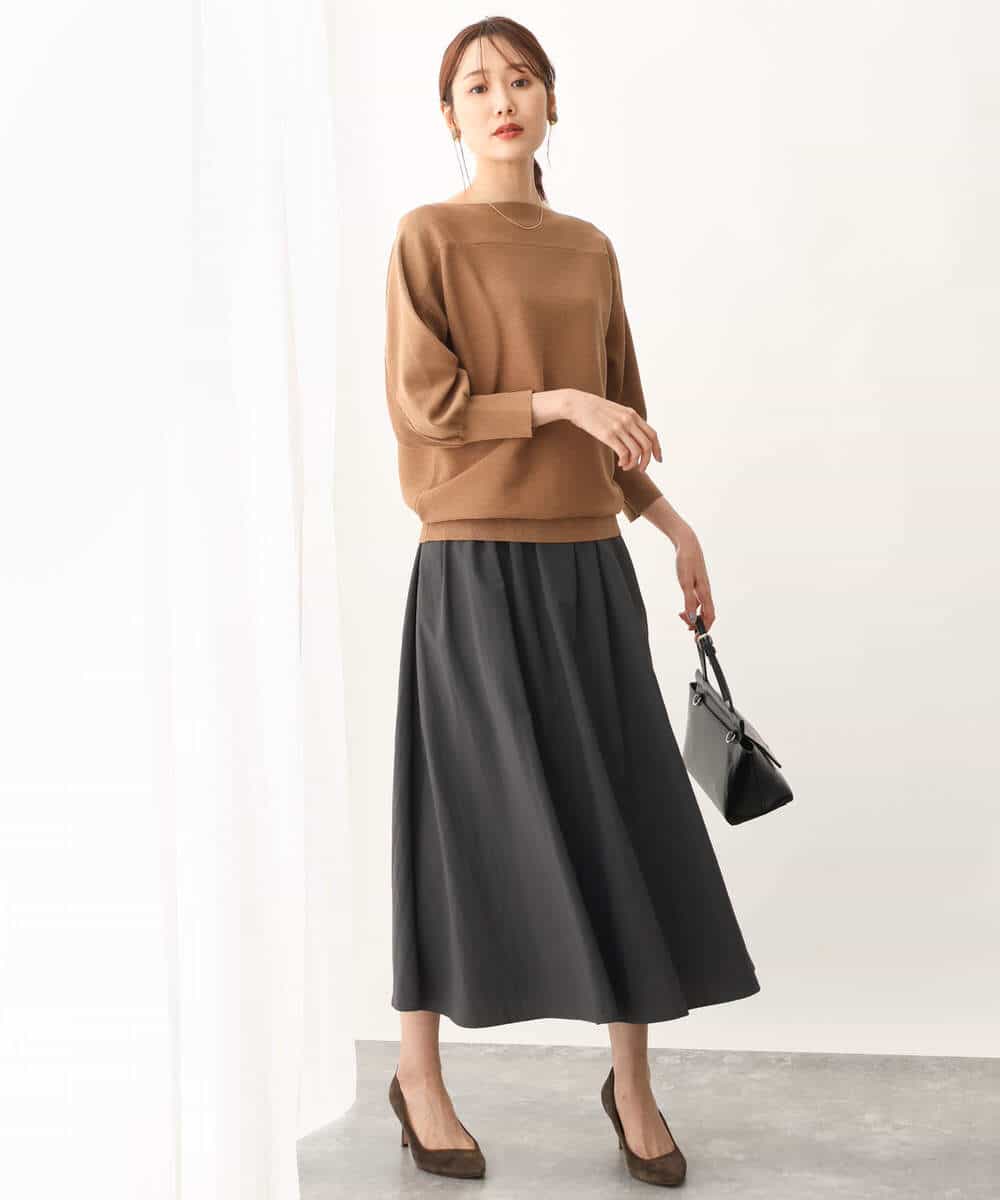 FKHJS32150 MK MICHEL KLEIN(MK ミッシェルクラン) ギャザーフレアスカート/洗える オリーブ