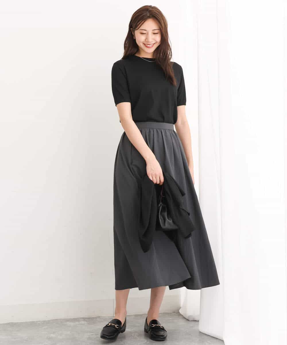 FKHJS32150 MK MICHEL KLEIN(MK ミッシェルクラン) ギャザーフレアスカート/洗える オリーブ