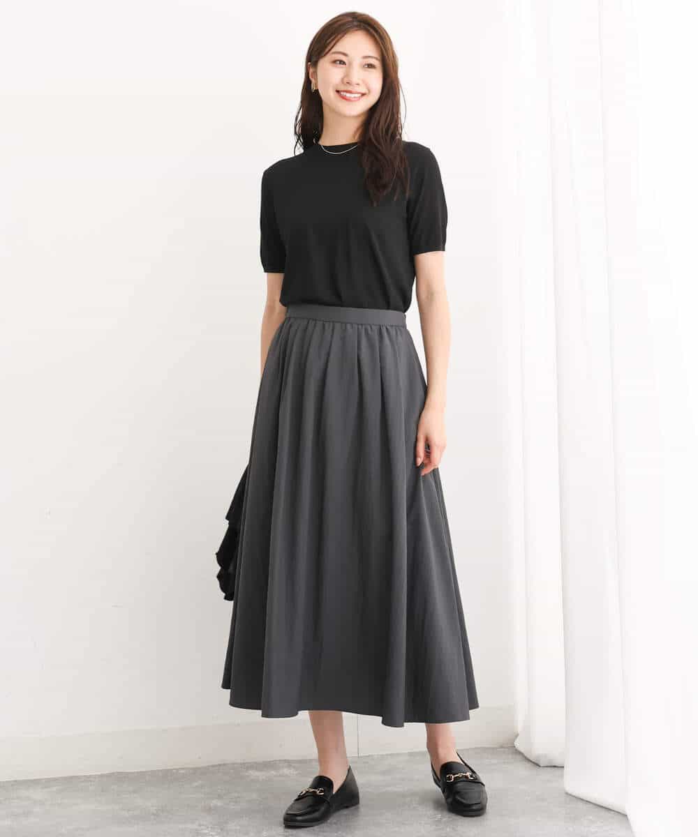 FKHJS32150 MK MICHEL KLEIN(MK ミッシェルクラン) ギャザーフレアスカート/洗える オリーブ