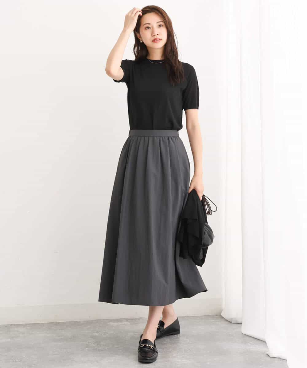 FKHJS32150 MK MICHEL KLEIN(MK ミッシェルクラン) ギャザーフレアスカート/洗える オリーブ
