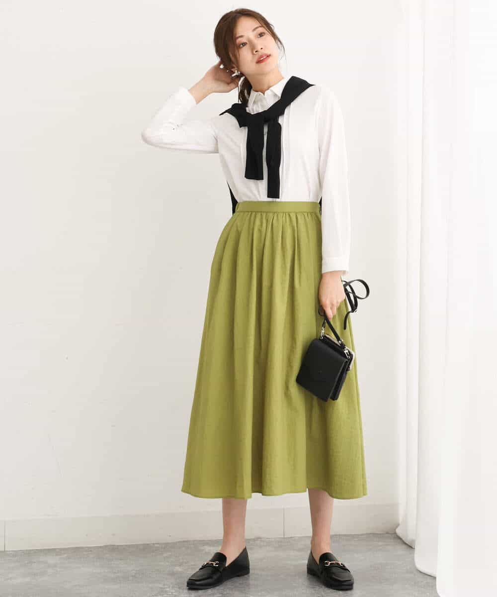 FKHJS32150 MK MICHEL KLEIN(MK ミッシェルクラン) ギャザーフレアスカート/洗える オリーブ