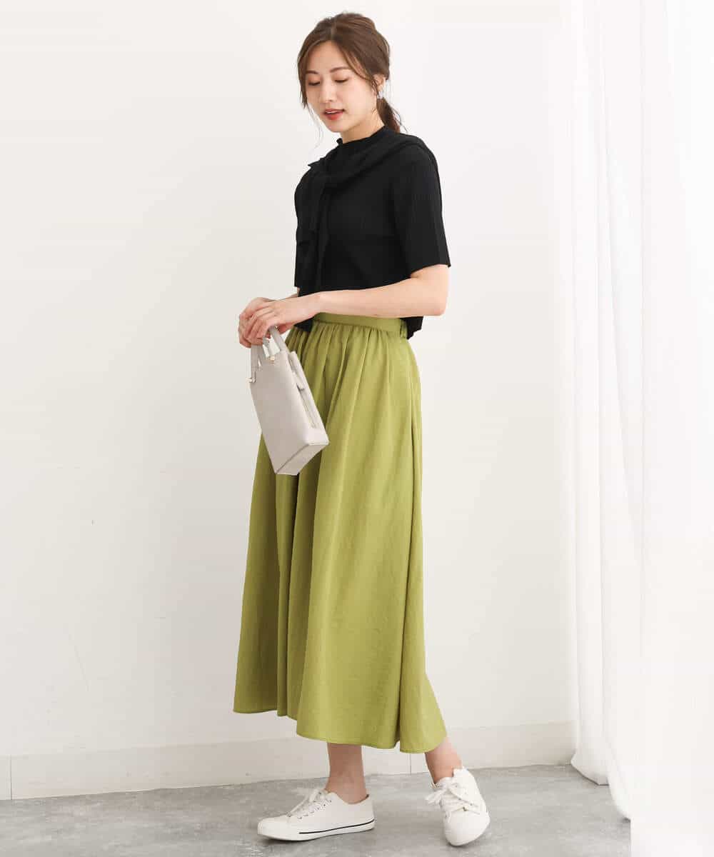 FKHJS32150 MK MICHEL KLEIN(MK ミッシェルクラン) ギャザーフレアスカート/洗える オリーブ