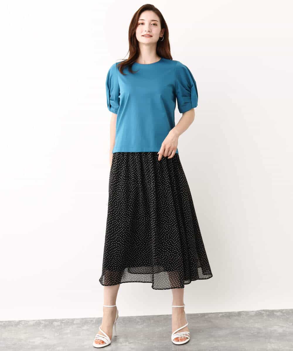 FKHJV02140 MK MICHEL KLEIN(MK ミッシェルクラン) モダンドット柄シフォンスカート/洗える ブルー