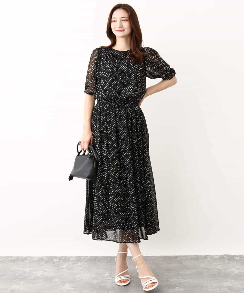 FKHJV02140 MK MICHEL KLEIN(MK ミッシェルクラン) モダンドット柄シフォンスカート/洗える ブルー