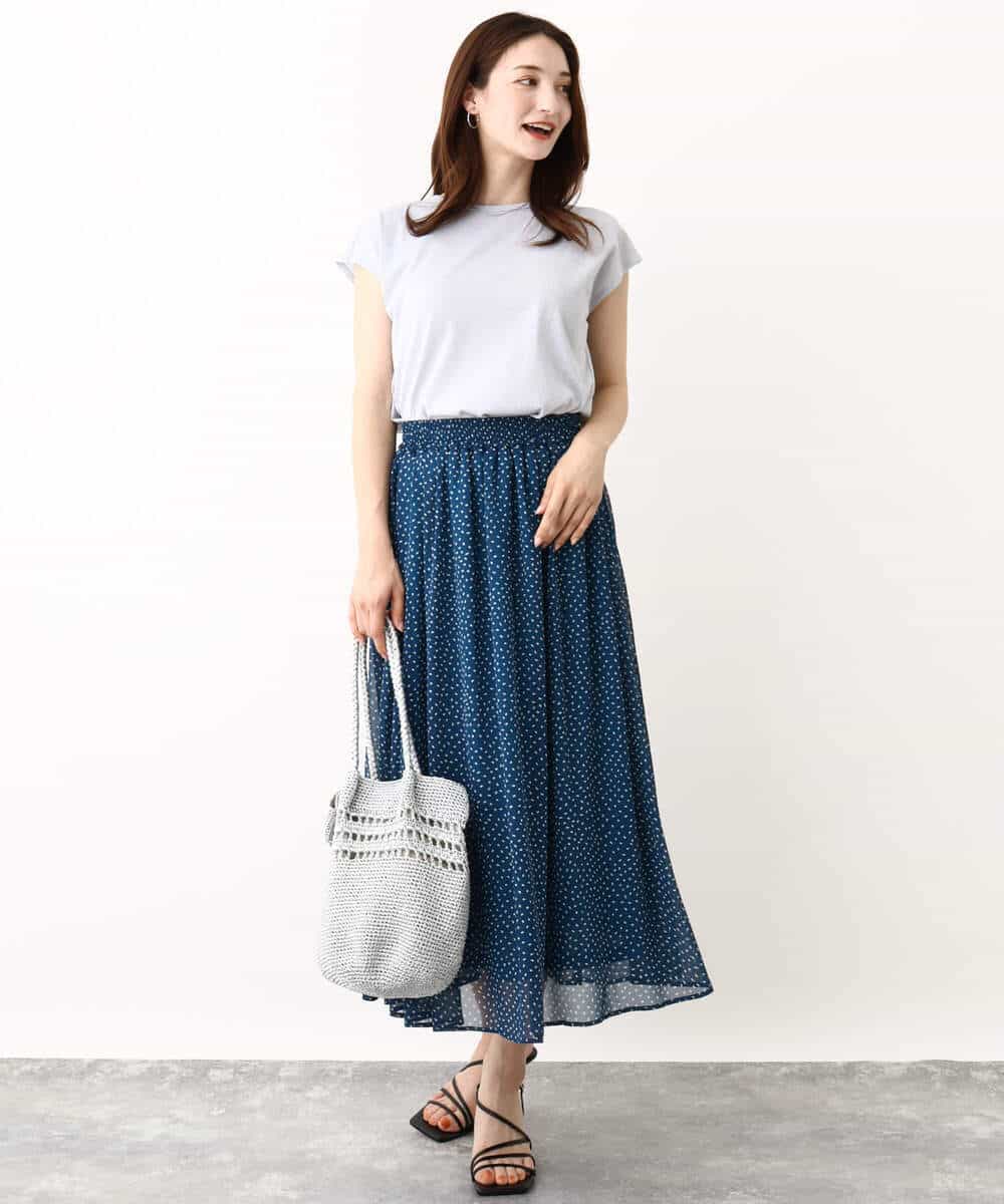 FKHJV02140 MK MICHEL KLEIN(MK ミッシェルクラン) モダンドット柄シフォンスカート/洗える ブルー