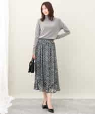 FKHJV05140 MK MICHEL KLEIN(MK ミッシェルクラン) 総柄シフォンフレアスカート/洗える グリーン