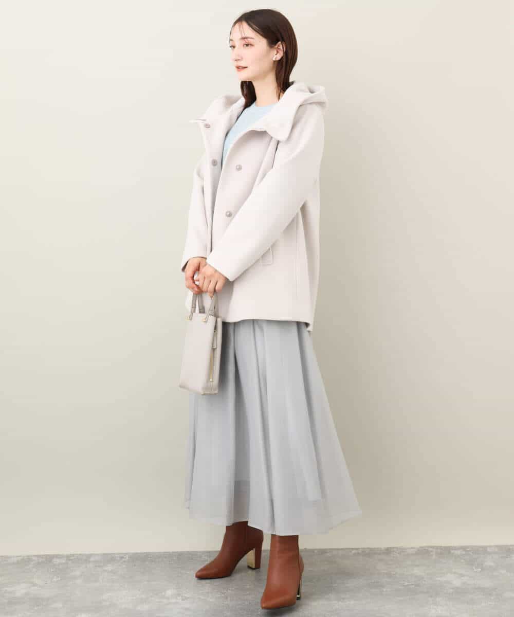 FKJAA42330 MK MICHEL KLEIN(MK ミッシェルクラン) ミドル丈メルトンコート モカ