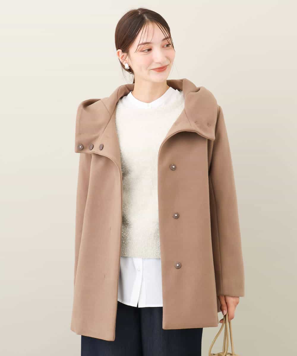 FKJAA42330 MK MICHEL KLEIN(MK ミッシェルクラン) ミドル丈メルトンコート モカ