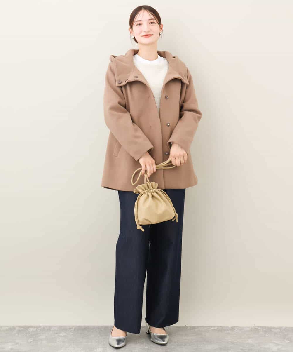 FKJAA42330 MK MICHEL KLEIN(MK ミッシェルクラン) ミドル丈メルトンコート モカ