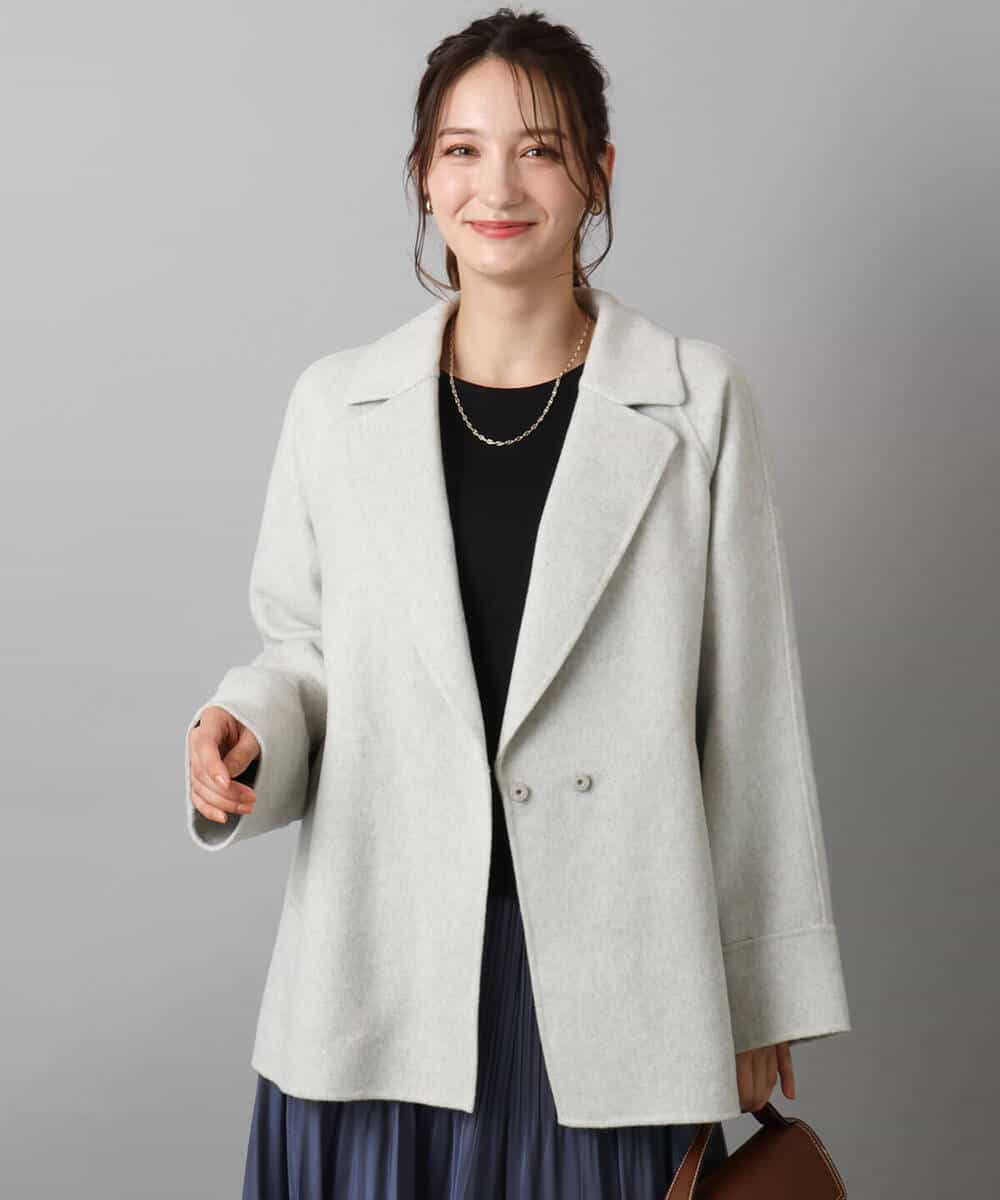 FKJAD40270 MK MICHEL KLEIN(MK ミッシェルクラン) スムースリバー ミドル丈コート ライトグレー